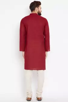 Maroon woven pure cotton kurta-pajama