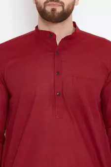 Maroon woven pure cotton kurta-pajama