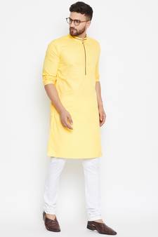 Yellow woven pure cotton kurta-pajama