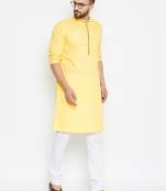 Yellow woven pure cotton kurta-pajama