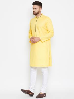 Yellow woven pure cotton kurta-pajama 3