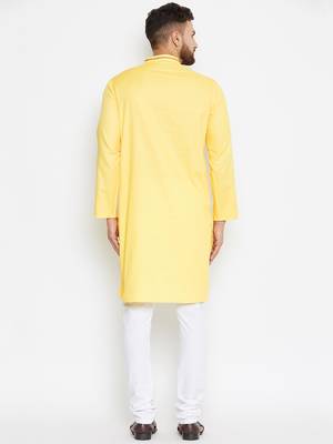 Yellow woven pure cotton kurta-pajama 4