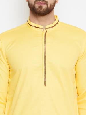 Yellow woven pure cotton kurta-pajama 5