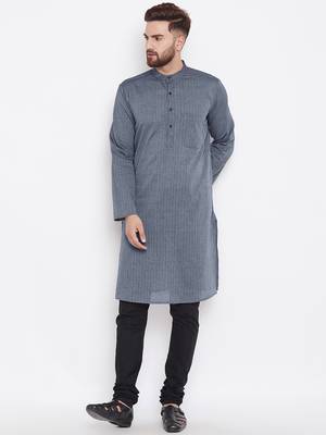 Grey woven pure cotton kurta-pajama 1
