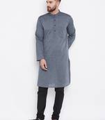 Grey woven pure cotton kurta-pajama