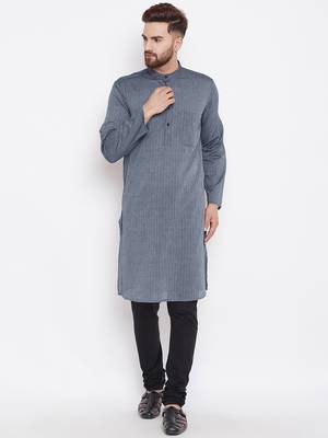 Grey woven pure cotton kurta-pajama 2