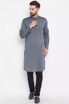 Grey woven pure cotton kurta-pajama