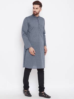 Grey woven pure cotton kurta-pajama 3