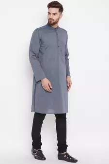 Grey woven pure cotton kurta-pajama