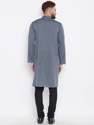 Grey woven pure cotton kurta-pajama 4