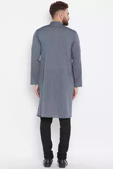 Grey woven pure cotton kurta-pajama