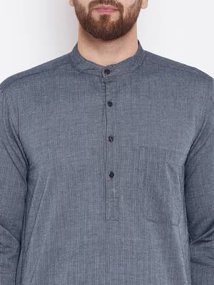 Grey woven pure cotton kurta-pajama 5