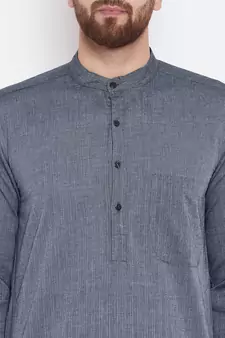 Grey woven pure cotton kurta-pajama