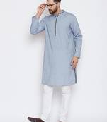Blue woven pure cotton kurta-pajama