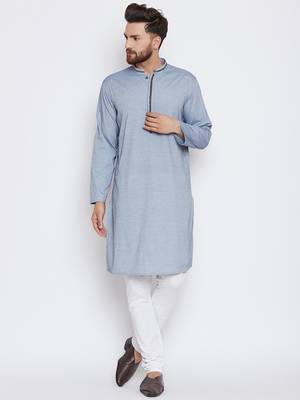 Blue woven pure cotton kurta-pajama 2