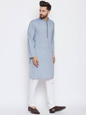 Blue woven pure cotton kurta-pajama 3