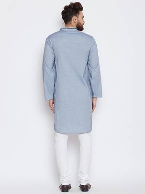 Blue woven pure cotton kurta-pajama 4