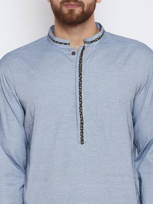 Blue woven pure cotton kurta-pajama 5