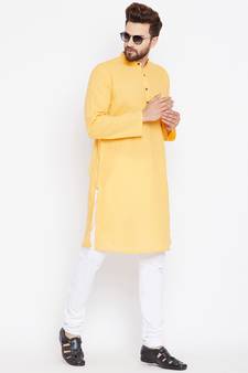 Yellow woven pure cotton kurta-pajama