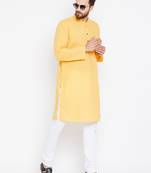 Yellow woven pure cotton kurta-pajama