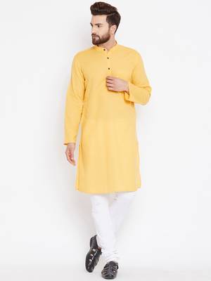 Yellow woven pure cotton kurta-pajama 2