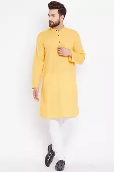 Yellow woven pure cotton kurta-pajama