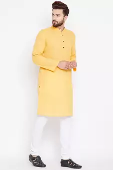 Yellow woven pure cotton kurta-pajama