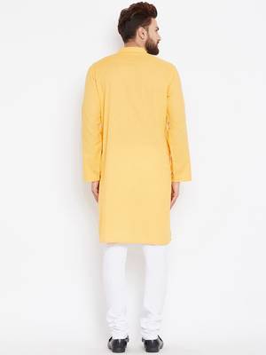 Yellow woven pure cotton kurta-pajama 4