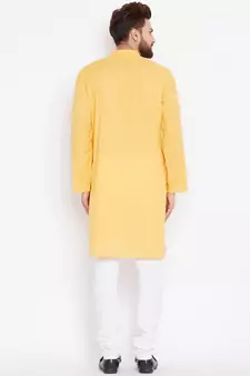 Yellow woven pure cotton kurta-pajama