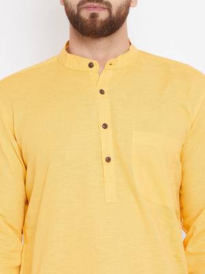 Yellow woven pure cotton kurta-pajama 5