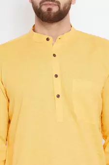 Yellow woven pure cotton kurta-pajama