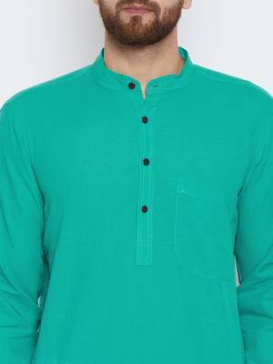 Turquoise woven pure cotton kurta-pajama 5