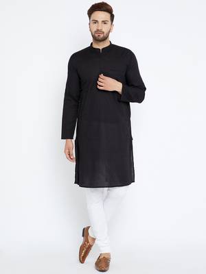 Black woven pure cotton kurta-pajama 1