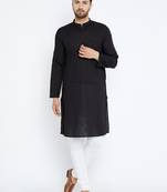 Black woven pure cotton kurta-pajama