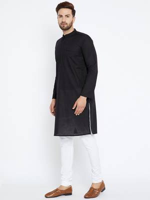 Black woven pure cotton kurta-pajama 2