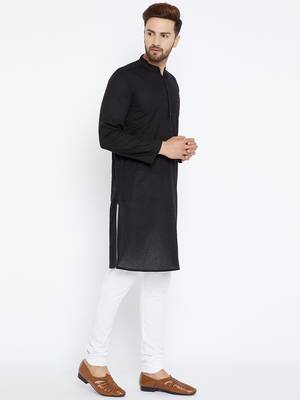 Black woven pure cotton kurta-pajama 3