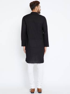 Black woven pure cotton kurta-pajama 4