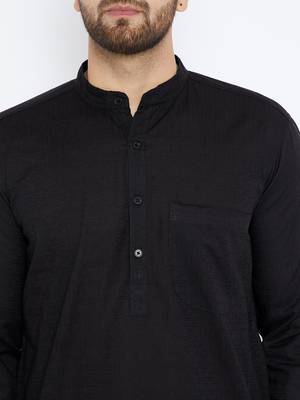 Black woven pure cotton kurta-pajama 5