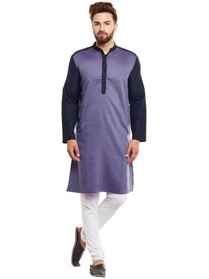Blue woven pure cotton kurta-pajama 1
