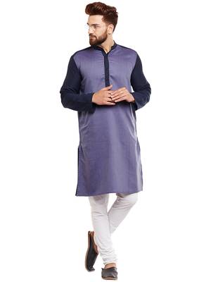 Blue woven pure cotton kurta-pajama 2