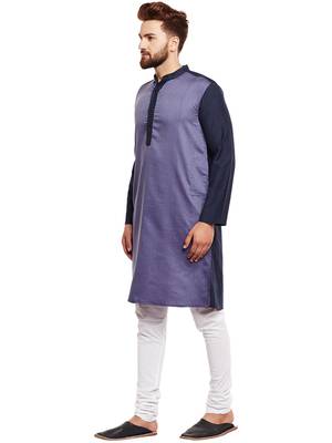 Blue woven pure cotton kurta-pajama 3