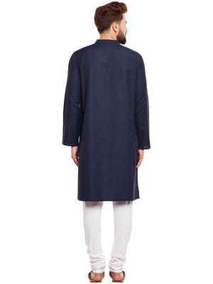 Blue woven pure cotton kurta-pajama 4
