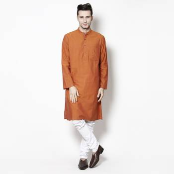Orange woven pure cotton kurta-pajama 1
