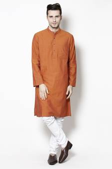 Orange woven pure cotton kurta-pajama