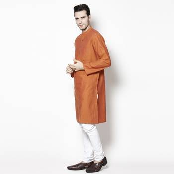 Orange woven pure cotton kurta-pajama 2