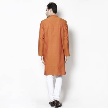 Orange woven pure cotton kurta-pajama 4