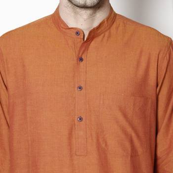 Orange woven pure cotton kurta-pajama 5