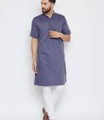 Grey woven pure cotton kurta-pajama