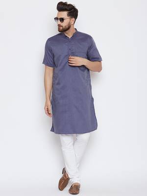 Grey woven pure cotton kurta-pajama 2