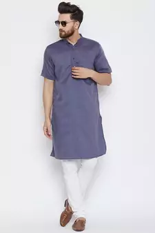 Grey woven pure cotton kurta-pajama
